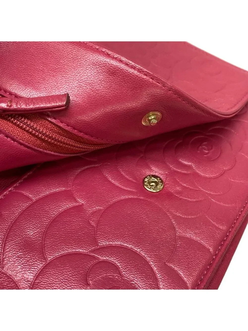 Chanel Wallet Camellia Pink Chain Matte Gold Lambskin Shoulder Bag